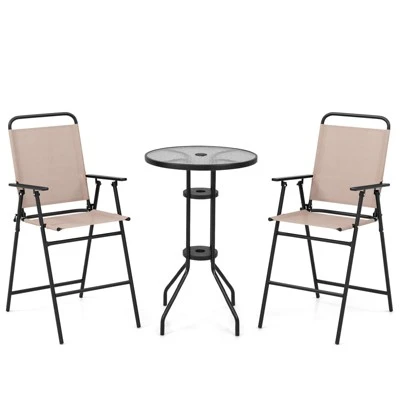 Tangkula 3PCS Bistro Set Folding Chairs Round Bar Table W/ 1.6" Umbrella Hole Yard Patio 10 Tangkula 3PCS Bistro Set Folding Chairs Round Bar Table W/ 1.6" Umbrella Hole Yard Patio - Image 8