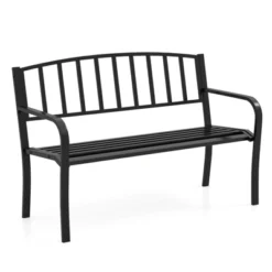 Tangkula 50 Inches Garden Bench W/ Slatted Backrest & Curved Armrests For Porch -Tangkula GUEST 069a664d a6f2 46cd a006 d60c23f9c4a0