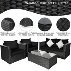 Tangkula 8PCS Rattan Patio Conversation Set Outdoor Furniture Set W/ Black Cushions -Tangkula GUEST 06db4917 3977 47fd 878e 61a6d76a13bb
