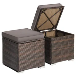 Tangkula 2 Pieces Patio Ottoman Outdoor Wicker Footstool Storage Box Side Table W/ Solid Metal Frame Additional Seating W/ Removable Cushions Beige/Off White/Red/Turquoise/Gray/Navy -Tangkula GUEST 06e55eda 1dfa 4dbc b19a 6d59889a0faf