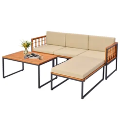 Tangkula 5PCS Furniture Set Acacia Wood Sectional Set With Seat & Back Cushions Patio -Tangkula GUEST 06ef01ae 5499 466f 9c07 3e7da5ffc938