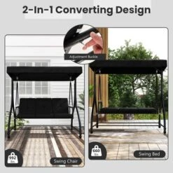 Tangkula Converting Patio Swing Chair Porch Swing Bed W/Adjustable Canopy & Thickened Cushion -Tangkula GUEST 06f1a7f7 2d51 4b11 8374 c02c92be2b27