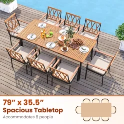 Tangkula 8-Person Outdoor Dining Table 79 Inch Acacia Wood Patio Table With Umbrella Hole Metal Legs & Adjustable Foot Pads -Tangkula GUEST 072978e9 dd53 4875 a83c 98cabd01797b