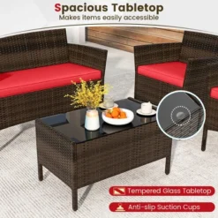 Tangkula 4 Piece Patio Rattan Conversation Set Outdoor Wicker Furniture Set With Chair Loveseat & Tempered Glass Table Cozy Seat Cushions -Tangkula GUEST 0777f0e2 b791 49a1 ad38 89970e61efa5