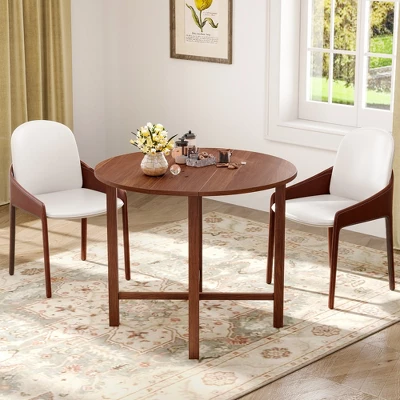 Tangkula 36" Foldable Kitchen Table Round Dining Table W/Solid Rubber Wood Legs 5 Tangkula 36" Foldable Kitchen Table Round Dining Table W/Solid Rubber Wood Legs - Image 3