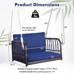 Tangkula Patio Rattan Porch Swing Single Person Hanging Seat W/ Seat & Back Cushions Backyard -Tangkula GUEST 07d95bd8 f759 4851 a7c4 fe05547350eb