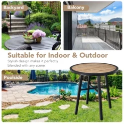 Tangkula 29" Patio Round Bistro Metal Table Patio Coffee Table With Heavy-Duty Steel Frame Wood-Like Top Outdoor Garden Deck Backyard -Tangkula GUEST 07fcdd45 7222 42ca 80aa 5d2bad2841a2