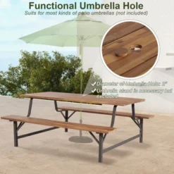 Tangkula 71" Patio Picnic Table Bench Set Outdoor Camping Table Set W/ Acacia Wood Tabletop & Seat 2" Umbrella Hole -Tangkula GUEST 0831b8f8 2478 41fb 83af 58d71f9772b5