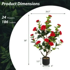 Tangkula 38" Artificial Camellia Tree Faux Floral Plant Fake Tree For Decoration Red -Tangkula GUEST 085dee3a 7151 4e13 a80a 92efeeb4881c
