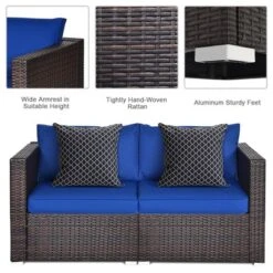 Tangkula 4PCS Rattan Corner Sofa Set Patio Outdoor Furniture Set W/ Navy Cushions -Tangkula GUEST 08e35055 c193 4541 b7bf 318245b8ee27 1