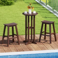 Tangkula 3PCS Outdoor HDPE Bar Table & Chair Set For 2 W/ Footrests For Garden Yard Pool -Tangkula GUEST 09280e6c aa97 49c6 98d1 cde311106a65