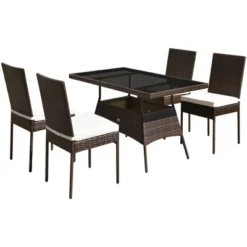 Tangkula 5PCS Rattan Patio Dining Table & Chair Set Outdoor Furniture Set W/ Cushion -Tangkula GUEST 0939d469 dc06 464c 84fd d50a1820f1e6