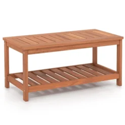 Tangkula Patio Hardwood Coffee Table 2-Tier Wooden Coffee Table With Slatted Tabletop & Storage Shelf Outdoor Rectangular Cocktail Table -Tangkula GUEST 0966fd04 94be 48e3 b912 871f0c6434e2