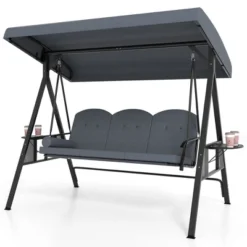 Tangkula 3-Seat Patio Swing Chair W/ Adjustable Canopy Thickened Cushions Pillow Outdooor -Tangkula GUEST 098a9d11 b6e5 41a5 8644 de7a8e4128ce