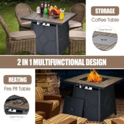 Tangkula Outdoor Propane Fire Pit Table 28’’ Square Gas Fire Table With Removable Lid Lava Stone -Tangkula GUEST 09a3b338 86db 4bd3 9400 ce9c481386ca
