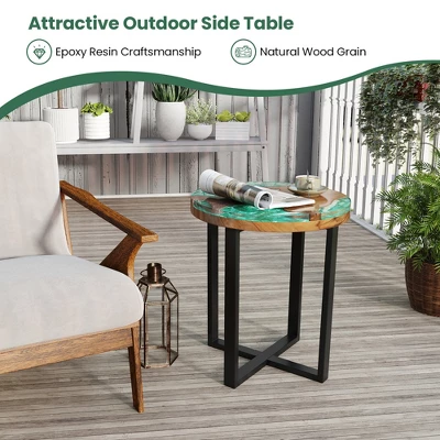 Tangkula 20" Round Teak Wood End Table Solid Live Edge Outdoor Side Table W/ Mahogany Base 6 Tangkula 20" Round Teak Wood End Table Solid Live Edge Outdoor Side Table W/ Mahogany Base - Image 4