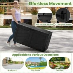 Tangkula 103 Gallon Resin Outdoor Storage Box Waterproof Deck Box W/ Lockable Lid & Wheels Brown/Black/Grey -Tangkula GUEST 09dbc3f3 3304 40e3 adbd b550458ca797