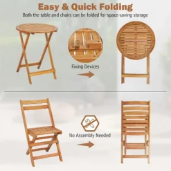 Tangkula 3PCS Folding Bistro Set Solid Acacia Wood Table & Chairs Slatted Tabletop Patio -Tangkula GUEST 09e1792a 1313 4604 8506 15a3e8df9513