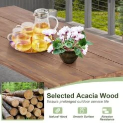 Tangkula 3 Piece Patio Picnic Table Bench Set, Outdoor Camping Table Set W/ Acacia Wood Tabletop & Seat 2” Umbrella Hole -Tangkula GUEST 09e2d4d9 9d35 4759 beef 5ac01e7960b5
