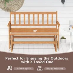 Tangkula 2 Person Patio Glider Bench Solid Acacia Wood Porch Glider Chair W/ Seat -Tangkula GUEST 09f09dee 22d6 4e4b b11e 31b75e4834a0