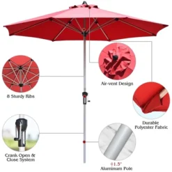 Tangkula 9Ft Patio Outdoor Umbrella Market Table Umbrella W/ Crank 8 Ribs Burgundy -Tangkula GUEST 0a017114 0a17 46ff b86a f61ed6bb5f29