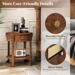 Tangkula 2PCS Nightstand W/ Shelf & Wood Grains Drawer Round End Table For Living Room -Tangkula GUEST 0a1f80a9 ddfd 42f1 99f1 9f3b8fbe5cdb