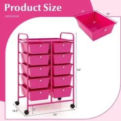 Tangkula 10 Drawers Rolling Cart Classroom Organizers Storage Cart With Wheels For Teacher Office Home School Supplies Tool Craft Hot Pink -Tangkula GUEST 0a572504 9cb6 472e a5ca f9f305628415