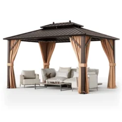 Tangkula 10'x13' Patio Double-Roof Hardtop Gazebo W/ Galvanized Steel Roof Aluminum Frame -Tangkula GUEST 0aa957ce cd75 42b8 80c0 4c07326610fb