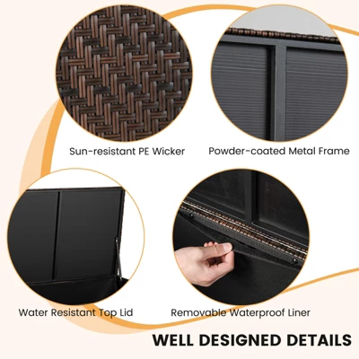 Tangkula 96 Gallon Outdoor Storage Box PE Wicker Deck Box With 4 Wheels & Waterproof Liner Patio Rattan Storage Container Mix Brown/Mix Grey 8 Tangkula 96 Gallon Outdoor Storage Box PE Wicker Deck Box With 4 Wheels & Waterproof Liner Patio Rattan Storage Container Mix Brown/Mix Grey - Image 6