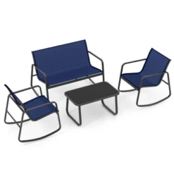 Tangkula 4 Piece Rocking Bistro Set Patio Furniture Set W/ Loveseat 2 Rocking Chairs Navy -Tangkula GUEST 0b29ba8d 764b 4296 bc78 e721017946f1