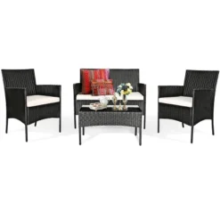 Tangkula Rattan Patio Conversation Set Cushioned Sofa With Coffee Table -Tangkula GUEST 0b44e241 f278 4737 a9a7 6e4d05d6cd0c