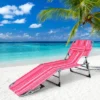 Tangkula Lounge Chair Beach Chair W/ Face Arm Hole Detachable Pillow Adjustable Backrest Side Pocket Outdoor Folding Chaise Sunbathing Chair Hot Pink