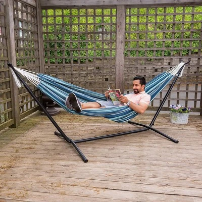 Tangkula Portable Indoor Outdoor 2-Person Double Hammock Set W/ Stand And Carrying Cases 4 Tangkula Portable Indoor Outdoor 2-Person Double Hammock Set W/ Stand And Carrying Cases - Image 2
