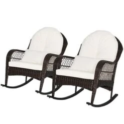 Tangkula 2PCS Patio Wicker Rocking Chair W/ White Seat Cushions & Lumbar Pillow Porch 11 Tangkula 2PCS Patio Wicker Rocking Chair W/ White Seat Cushions & Lumbar Pillow Porch -Tangkula GUEST 0baff67d 7640 48c3 b5ec fb25f864cf22