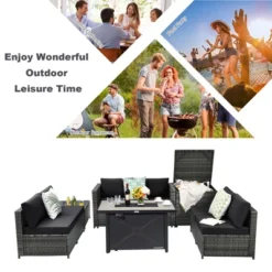 Tangkula 9 PCS Patio Rattan Furniture Set Fire Pit Table Storage Black W/ Cover -Tangkula GUEST 0bbb424f 9def 4245 8b36 d4ca762df733