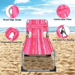 Tangkula Lounge Chair Beach Chair W/ Face Arm Hole Detachable Pillow Adjustable Backrest Side Pocket Outdoor Folding Chaise Sunbathing Chair Hot Pink -Tangkula GUEST 0bd00b45 472e 4f70 8d5c 294dea740260 1