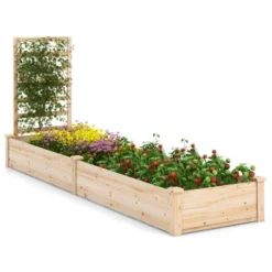 Tangkula Raised Garden Bed With Trellis Wooden Planter Box With Divided Space For Vegetables Flowers Fruits Climbing Plants -Tangkula GUEST 0bd8981b beb6 408a bcbd 1a3455279705