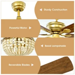 Tangkula 52" Ceiling Fan With Lights And Remote Control, 5 Blades, 3 Speeds, Indoor Ceiling Fan Light Golden -Tangkula GUEST 0bdfe21d 18b6 4bff a485 b759db2bc807