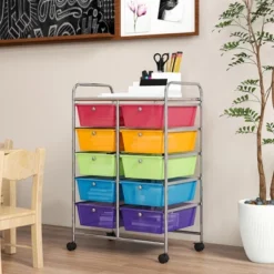 Tangkula 10-Drawer Rolling Storage Cart Tools Scrapbook Paper Organizer On Wheels Rainbow