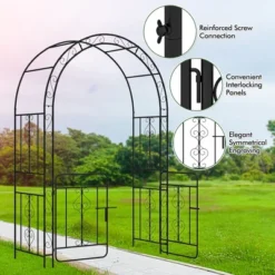 Tangkula 84" No Dig Arch Trellis Heavy-duty Metal Garden Arbor W/ Lockable Gate -Tangkula GUEST 0cb85ad8 df25 4834 b167 3b27ad4fd9d0