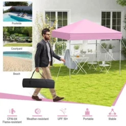 Tangkula 6.6x6.6 FT Folding Pop-up Canopy W/ 6.2-8 Height Adjustment Outdoor Pink -Tangkula GUEST 0cd13d94 6144 4ec1 947f 9c53cdb5d48c