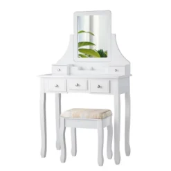 Tangkula Rotatable Mirror Vanity Set Makeup Dressing Table And Stool W/ 5 Drawers -Tangkula GUEST 0cd2a765 4768 4b73 be98 827f6be9a830