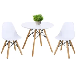 Tangkula Kids Table & 2 Chairs Set Solid Construction Mid-Century Dining Table Toddler