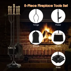 Tangkula 5-Piece Fireplace Tool Set Heavy Duty Fire Tool Set And Holder Fire Pit Stand -Tangkula GUEST 0ce376aa 8144 4cdc a6d7 a25001e64741