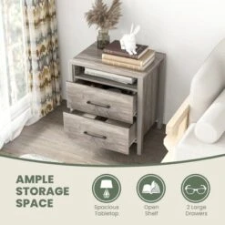 Tangkula Nightstand W/ 2 Drawers Farmhouse Bed Side Table W/ Open Storage Shelf 16 Tangkula Nightstand W/ 2 Drawers Farmhouse Bed Side Table W/ Open Storage Shelf -Tangkula GUEST 0d090362 5a85 4de5 88ea 9ed9a6fee5f9