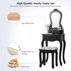 Tangkula Vanity Mirror Makeup Dressing Table Set W/ Stool Drawer Wood Desk -Tangkula GUEST 0d580751 9fc2 4210 9f99 c86bf7de499b