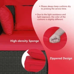 Tangkula Patio Hand-Woven PE Wicker Daybed Outdoor Loveseat Sofa Set W/ Red Cushions -Tangkula GUEST 0d90e8e8 8afa 4360 85c7 adb0bf61645d