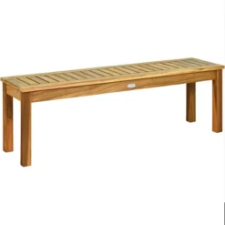 Tangkula Set Of 2 Acacia Wood Bench Dining Bench Patio Garden W/ Slatted Seat Teak -Tangkula GUEST 0d944742 6325 4a58 91e2 f48139c482e4