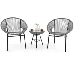 Tangkula 3 Pieces Acapulco Chair Set Wicker Conversation Bistro Set W/ Tempered Glass Table -Tangkula GUEST 0d962cc9 aa22 405c 9abf 7161af4afd1f