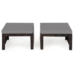 Tangkula 2 PCS Outdoor Wicker Ottoman Patio Rattan Furniture Metal Footrest Seat Square Footstool With Cushion -Tangkula GUEST 0d96669d fec0 4f9d bac5 08fd65d04861